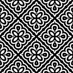 Vector geometric seamless pattern. Minimal ornamental background with abstract shapes. Black and white texture. Simple abstract ornament background. Dark repeat design for decor, fabric, cloth.