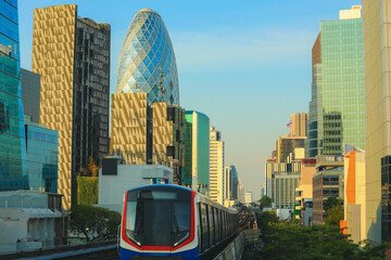 BTS Sky Train is running in downtown of Bangkok. Sky train is fastest transport mode in Bangkok