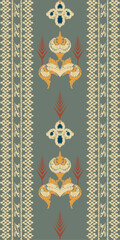 African Ikat paisley embroidery. Ikat vector tribal art Geometric Traditional ethnic oriental design for the background. Folk, Indian, Scandinavian, Gypsy, saree Borneo Fabric border Ikkat