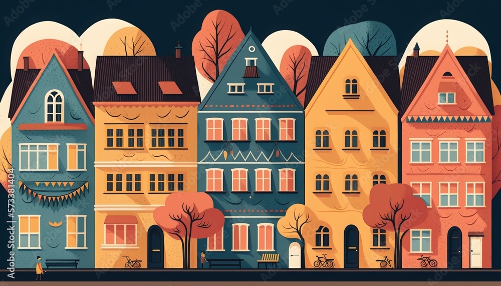 Wall mural vintage german style townhomes. generative ai.