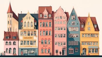 Fototapeta premium Vintage German style townhomes. Generative AI. 