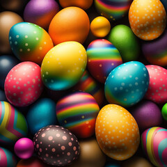 Fototapeta na wymiar Colorful Easter eggs background, bright metallic colors, generative AI digital illustration