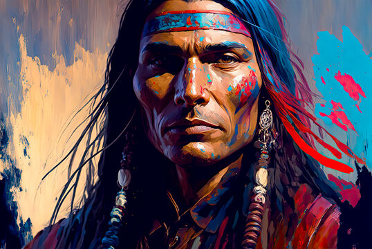 Apache portrait, Old West. Generative AI