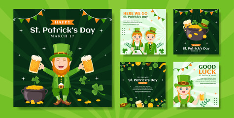 Happy St Patricks Day Social Media Post Flat Cartoon Hand Drawn Templates Illustration