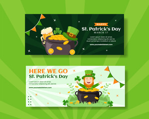 Happy St Patricks Day Horizontal Banner Flat Cartoon Hand Drawn Templates Background Illustration