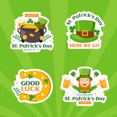 Happy St Patricks Day Label Flat Cartoon Hand Drawn Templates Background Illustration