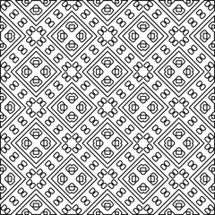  Monochrome ornamental texture with smooth linear shapes, zigzag lines, lace pattern.Abstract geometric black and white pattern for web page, textures, card, poster, fabric, textile.
