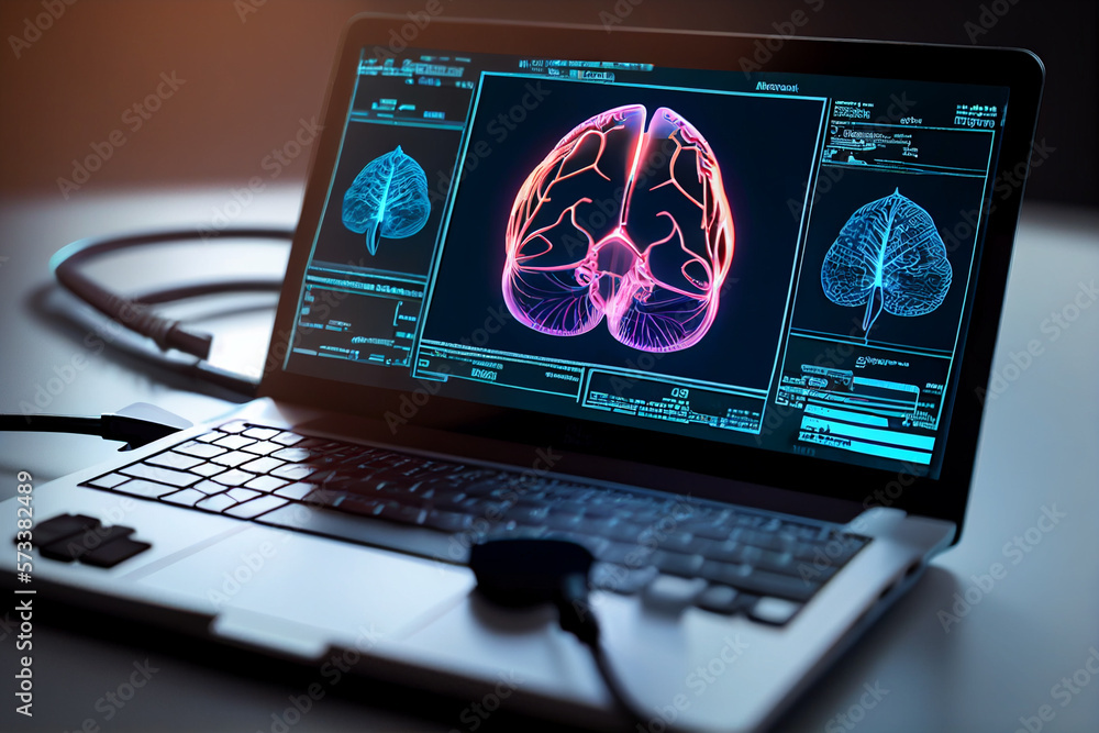 Aufkleber medicine doctor analysis diagnose checking brain testing result with modern virtual screen interface