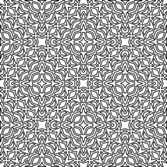  Monochrome ornamental texture with smooth linear shapes, zigzag lines, lace pattern.Abstract geometric black and white pattern for web page, textures, card, poster, fabric, textile.