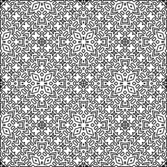  Monochrome ornamental texture with smooth linear shapes, zigzag lines, lace pattern.Abstract geometric black and white pattern for web page, textures, card, poster, fabric, textile.