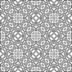  Monochrome ornamental texture with smooth linear shapes, zigzag lines, lace pattern.Abstract geometric black and white pattern for web page, textures, card, poster, fabric, textile.
