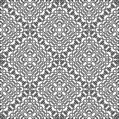  Monochrome ornamental texture with smooth linear shapes, zigzag lines, lace pattern.Abstract geometric black and white pattern for web page, textures, card, poster, fabric, textile.
