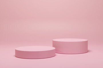 3d pastel pink minimal cylinder product display showcase podium pedestal on empty space background. 3d mockup illustration