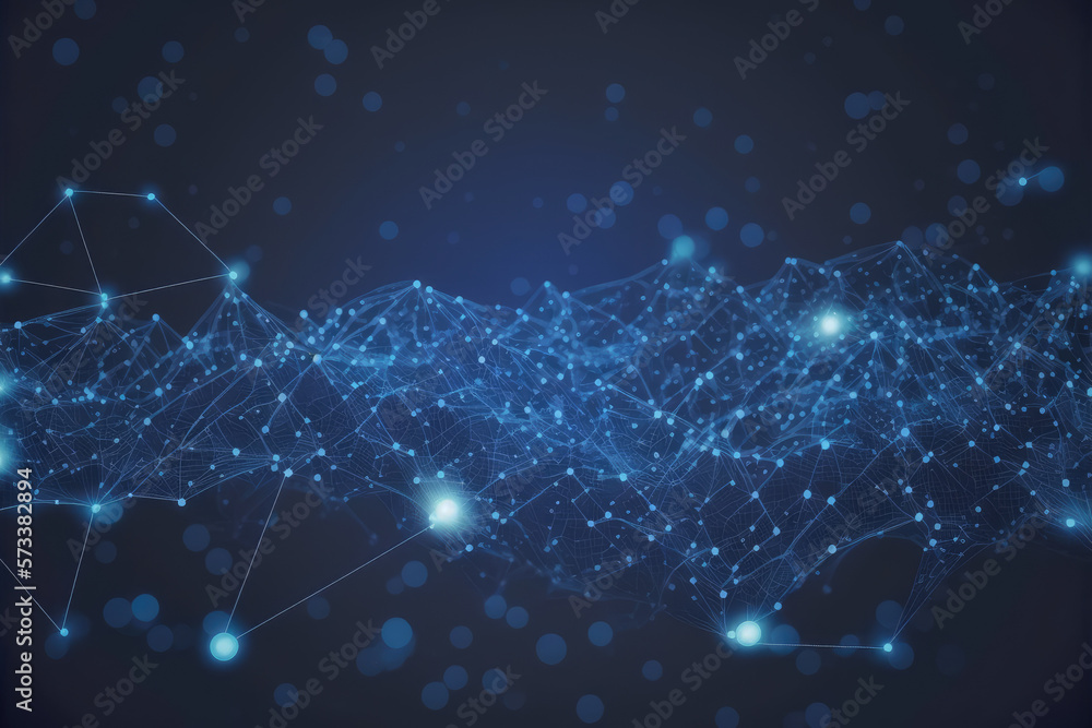 Poster blue technology abstract background of connection network. peculiar ai generative image.