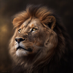 Naklejka premium Face of a lion looking up, Generative AI,