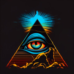 Embrace the mystery and intrigue of the Illuminati and Masonic symbols in a vibrant and retro style