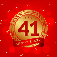 41 years anniversary. Anniversary template design concept with gold and red colors , design for event, invitation card, greeting card, banner, poster, flyer, book cover and print. Vector Eps10