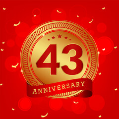 43 years anniversary. Anniversary template design concept with gold and red colors , design for event, invitation card, greeting card, banner, poster, flyer, book cover and print. Vector Eps10