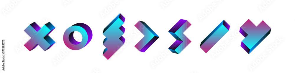 Poster isometric shapes color gradient icon set. modern abstract geometric icons vector isolated on white b