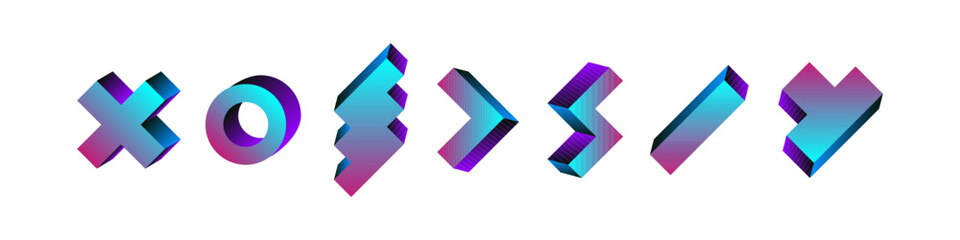 Obraz premium Isometric shapes color gradient icon set. Modern abstract geometric icons vector isolated on white background.