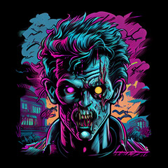 Retro meets the undead in this eye-catching design. Perfect for fans of synthwave, retrowave, and zombies