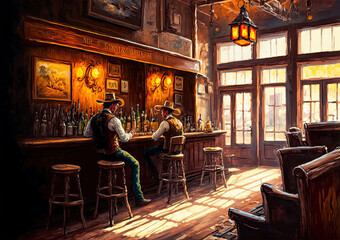 Obraz na płótnie Canvas In a saloon, painting, Old West. Generative AI