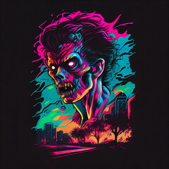 Retro meets the undead in this eye-catching design. Perfect for fans of synthwave, retrowave, and zombies