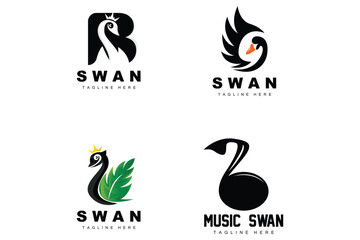 Swan Logo Design, Duck Animal Illustration, Company Brand Template Vector