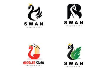 Swan Logo Design, Duck Animal Illustration, Company Brand Template Vector