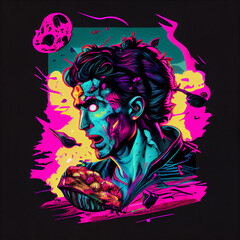 Retro meets the undead in this eye-catching design. Perfect for fans of synthwave, retrowave, and zombies