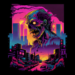 Retro meets the undead in this eye-catching design. Perfect for fans of synthwave, retrowave, and zombies
