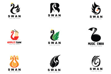 Swan Logo Design, Duck Animal Illustration, Company Brand Template Vector