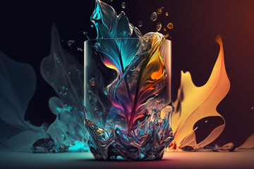 Generative illustration AI of glass elements wallpaper abstract with leaves