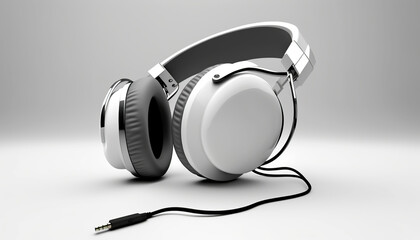 White and black headphones on white background created with Generative Ai technology