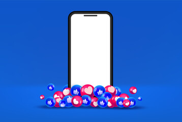 Social media network elements on smartphone. Social media comments in the form of Like and love.