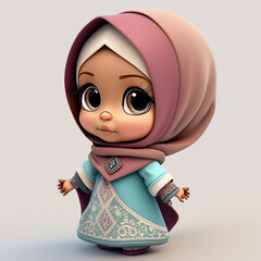3D Chibi cute or kawaii Muslim girl. Generative AI