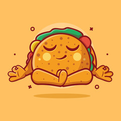 calm taco character mascot with yoga meditation pose isolated cartoon in flat style design