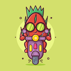 cool dragon fruit character mascot riding scooter motorcycle isolated cartoon in flat style design
