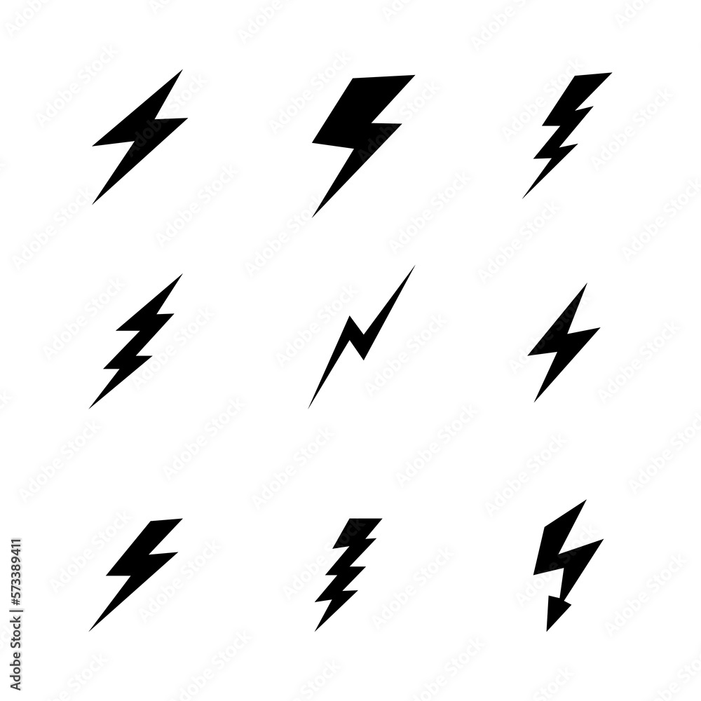 Poster lightning icons set. vector thunderbolt thunder bolt strike icon..eps