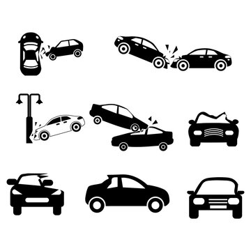 Crashed Cars vector Car eccident icons set on white background..eps