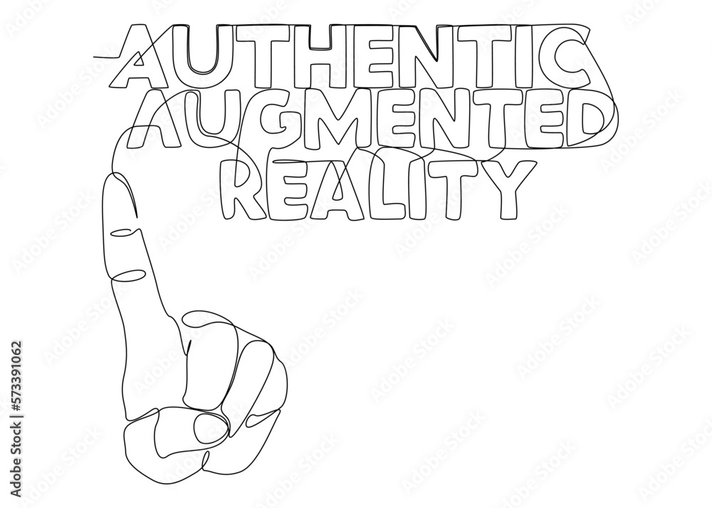Poster one continuous line of hand with authentic augmented reality word. thin line illustration vector con