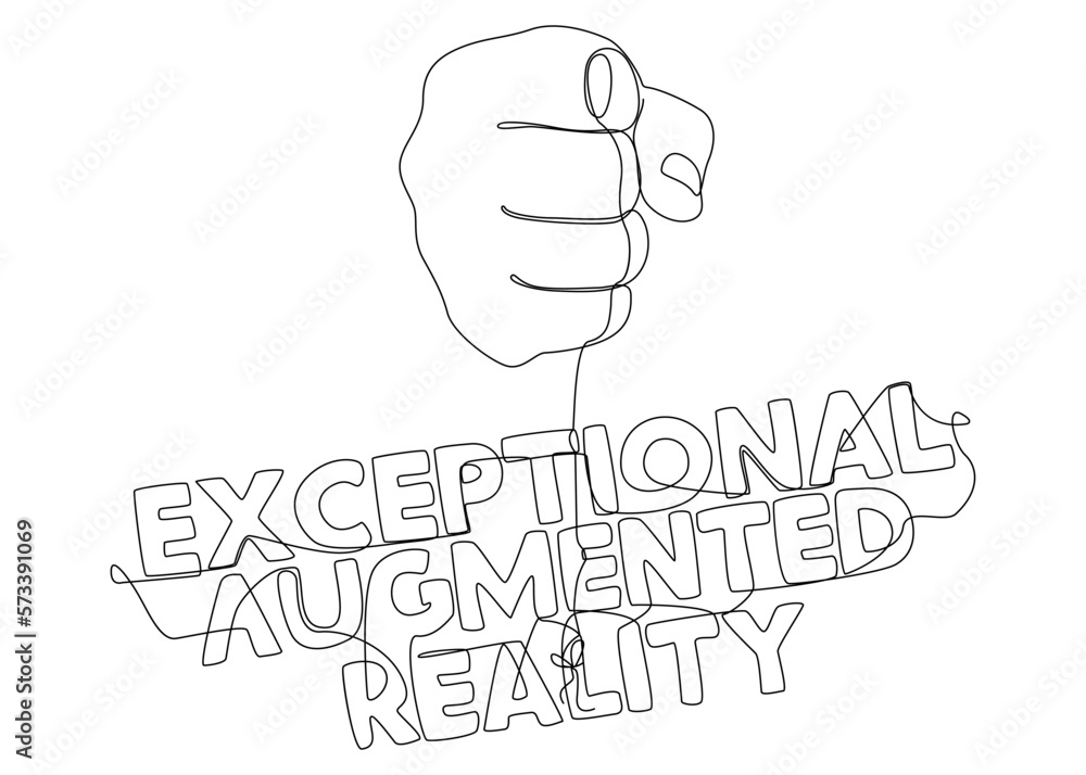 Poster one continuous line of hand with exceptional augmented reality word. thin line illustration vector c