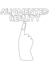One continuous line of hand with Augmented Reality word. Thin Line Illustration vector concept. Contour Drawing Creative ideas.