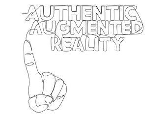 One continuous line of hand with Authentic Augmented Reality word. Thin Line Illustration vector concept. Contour Drawing Creative ideas.
