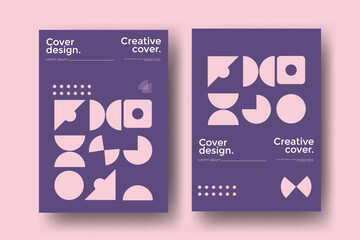 set of geometric posters. Abstract creative template for posters. unusual attention-grabbing posters. Artistic simple design with geometric shapes.
