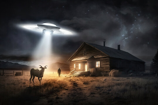 Skinwalker Ranch, UFOs, aliens and cattle . generative ai