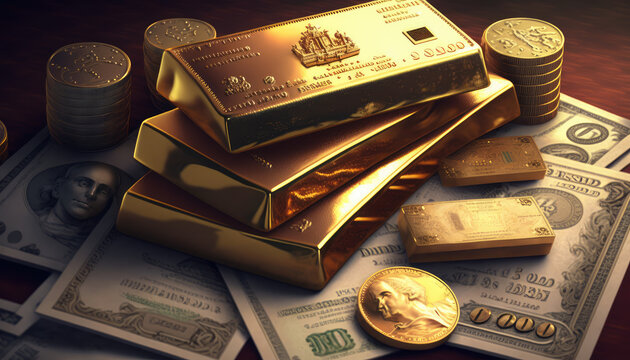 A lavish and opulent display of gold and money - a stunning background wallpaper