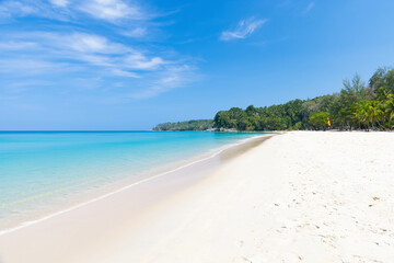 Surin beach with blue sky during a sunny day, one of the tourist destination in Phuket, Thailand
