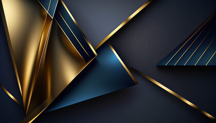 Luxury navy blue background combine with glowing gold lines. Generative AI.