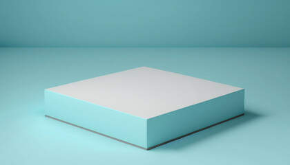 Square product podium board on floor with pastel blue background created with Generative AI technology